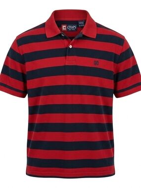 CHAPS Vintage Mens XL Red Black Striped Short Sleeve Polo Shirt Cotton